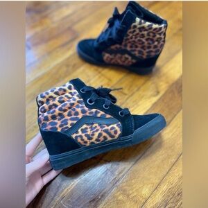 Vans Black and Leopard Print High-Top Sneakers